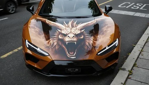 the front end of a car covered in a dragon design,tigor,lamborgini,lamborghini urus,lamborghini aventador,veneno,lamborghini huracan,lamborghini aventador s,roaring,lamborghini gallardo,nissan gtr,lam