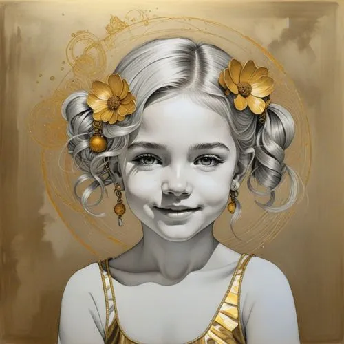 Simplicity Portrait Painting ,timoshenko,tymoshenko,gold flower,kommuna,golden flowers,girl portrait