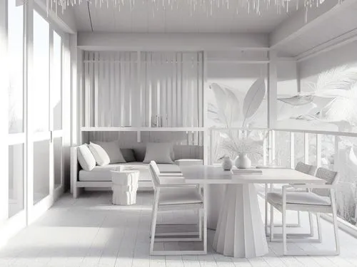a room with chairs and tables in white color,white room,dining room,3d rendering,render,banquette,breakfast room,coteries,locanda,contemporary decor,fine dining restaurant,dinette,renderings,renders,m
