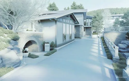 a 3d po of a house in the snow,korean village snow,photogrammetric,3d rendering,render,photogrammetry,prodromal