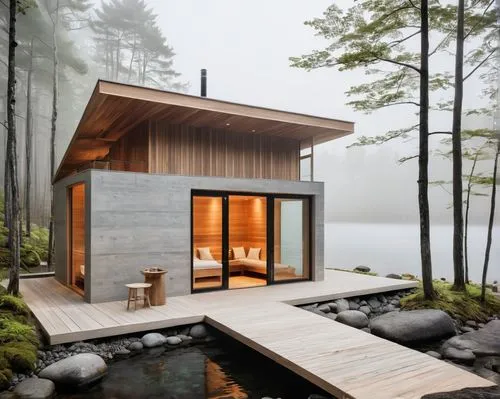 SMALL modern wood Finnish sauna with small dressing room.,floating huts,forest house,house by the water,wooden sauna,inverted cottage,snohetta,pool house,house with lake,summer house,raincoast,small c