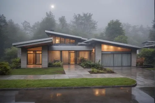 3 Bedroom House Design,mid century house,bungalow,mid century modern,modern house,modern architecture,foggy day,morning fog,tofino,beautiful home,suburban,early fog,morning mist,timber house,foggy,lux