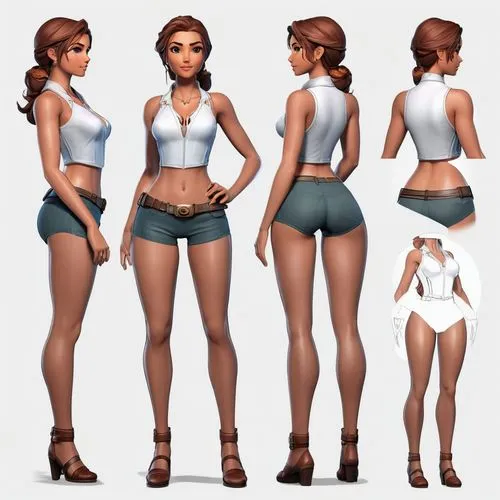 fantasy female character in t-pose, Full body render, multiple angles, transparent background,derivable,turnarounds,female model,pin up girl,retro pin up girl,pin ups,pin-up girl,bodices,anthro,pin-up