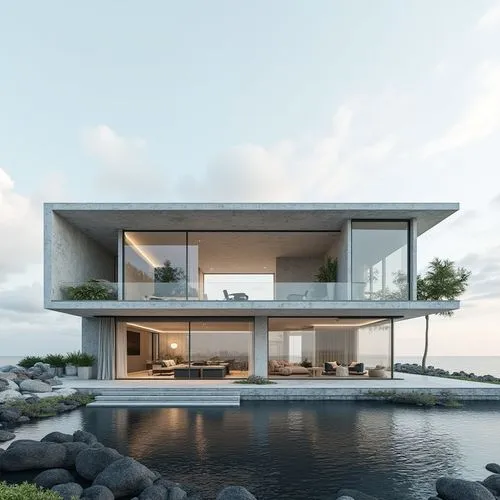on the sea,a house near the ocean with some nice plants,house by the water,modern house,cubic house,modern architecture,dunes house,cube house,oceanfront,beach house,cantilevered,danish house,cube sti