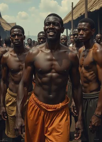 Part 1 of 4 – The Slave Market:  The initial frames capture the harrowing reality of the slave trade. Muscular bodies, once symbols of strength and vitality, are now commodities displayed for sale lik