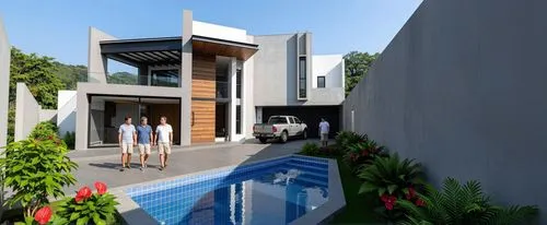Transform this drawing into a physical reality scene captured through human vision, as if someone were walking and observing a mid-class residential fraction in Fortín de las Flores, Veracruz. The ima