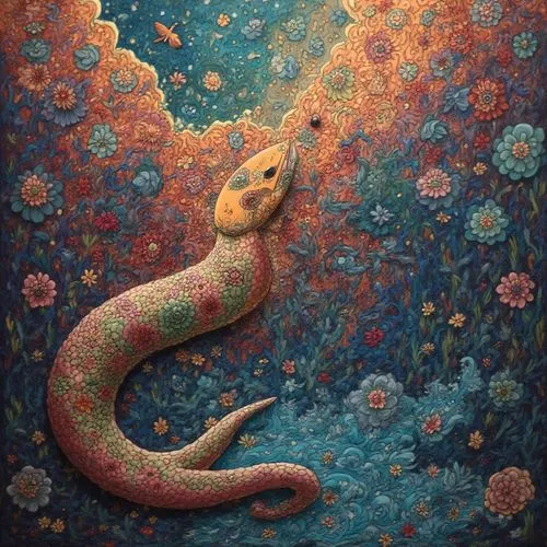  stunning art,this is a painting of a large snake,koi,koi fish,pangolin,serpent,constellation snake bearer,alebrije,sirena,tree python,chameleon abstract,coral guardian,cuthulu,andromeda,vipera,cayenn