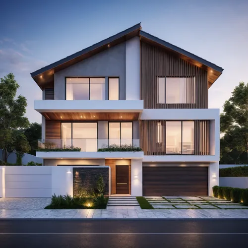 two-story house front elevation with a minimalist design.,modern house,3d rendering,modern architecture,residential house,render,wooden house,smart home,build by mirza golam pir,house shape,timber hou