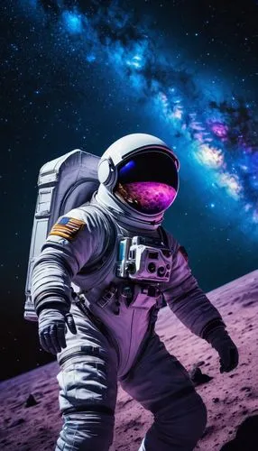 Starfinder, astronaut, helmet, oxygen tank, stars, galaxy, spaceship, nebula, cosmic dust, planetary orbit, vibrant blue and purple hues, soft glow, distant suns, stunning celestial body, majestic com