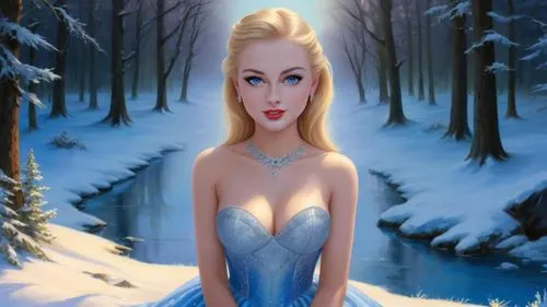 Romantic masterpiece oil painting, cute girl portrait, nostalgic 1950's style kitsch, breathtaking beautiful frozen tundra landscape, majestic fantasy Alaskan wilderness scenery, evening lighting, hig