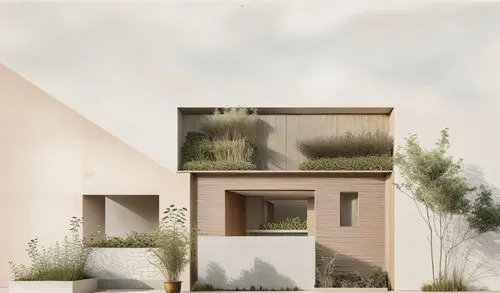 a two story building has a plant on the outside of the building,garden design sydney,landscape design sydney,3d rendering,garden elevation,render,landscape designers sydney,passivhaus,vivienda,habitac