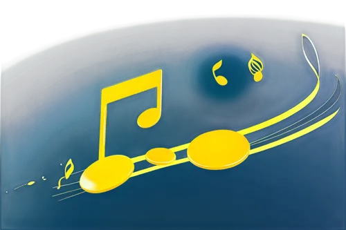 Music note, golden yellow, curved shape, rounded edges, shiny surface, solo, floating in air, gentle rotation, dynamic composition, soft focus, warm lighting, pastel color tone, PNG with transparent b