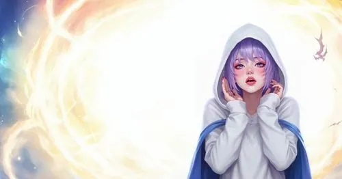 a girl with blue hair is standing in front of a sun,sorceress,star mother,summoner,innervate,moonstone,the snow queen,prophetess,white rose snow queen,blue enchantress,priestess,fortuneteller,conjurer