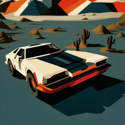 the car was painted in color and has mountains in the background,overland,lowpoly,desert safari,low poly,retro background,retro car,countach,camero,retro vehicle,desert run,delorean,3d car wallpaper,c