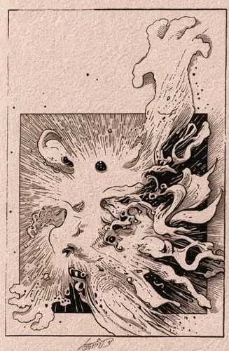 COMIC STYLE, COMIC ART, 
Tuschelinien, Schatten, dynamische Linienführung, 2000's Comic‑Look, slim black ink outline,a drawing of some water being splashed with sun,woodcut,lithographic,bathysphere,ap