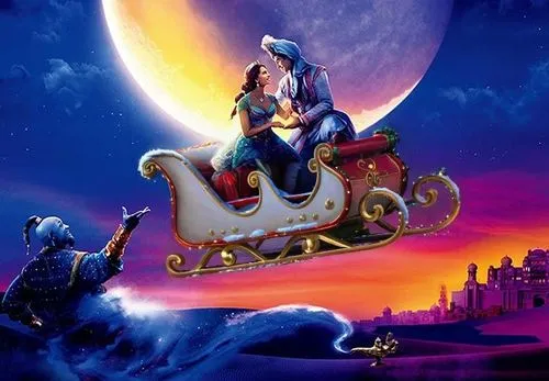 A huge Santa Claus's sleigh ,Aladdin Reimagined Xmas Special Version ,aladdin,nasreddin,rem in arabian nights,moon car,agrabah,sleigh ride,escaflowne,violinist violinist of the moon,moon rover,horse c