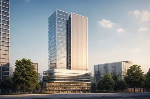 a view of a skyscraper, a skyscraper building and other buildings in the city,residential tower,high-rise building,headquarter,high rise building,redevelop,office buildings,international towers,renais