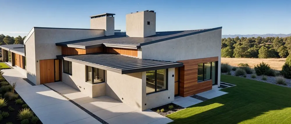 this modern house is situated on the edge of a beautiful landscape