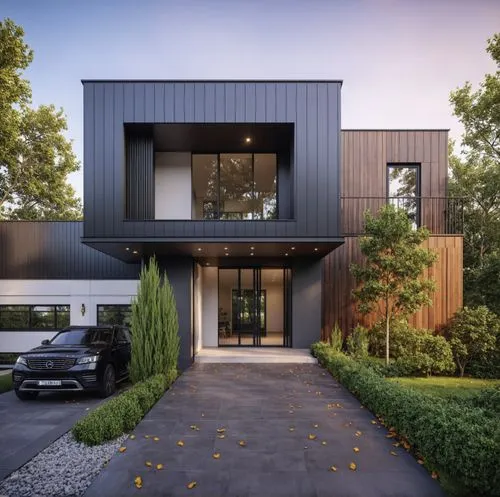 Architecture, Modern Villa,,a modern house with a large garage and many windows,modern house,modern architecture,cubic house,cube house,timber house,lohaus,Photography,General,Realistic