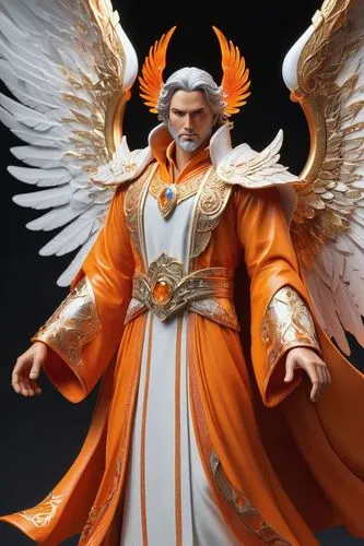 male angel, wings, full body, intricate, detailed, digital painting, art station, 3D, orange wings with white glitter, large detailed wings, clear eyes and deep gaze, beautiful and perfectly detailed 