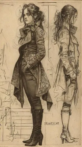 Photos to sketch ,a drawing of two female characters standing side by side,fashion sketch,draftsmanship,advertising figure,sketches,sketchbook,draftsmen,vintage drawing,concept art,pencil and paper,ke