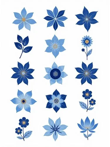 A standalone oriental-style artwork of a variety of stylized flowers, isolated on a clean white background. The flowers, including lotuses, chrysanthemums, peonies, and abstract floral shapes, are all