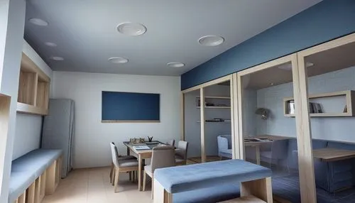 a room that has a blue accent and is very empty,blue room,kitchenette,dormitories,guestrooms,dormitory,sky apartment,modern room,blue lamp,treatment room,search interior solutions,kitchen interior,hos