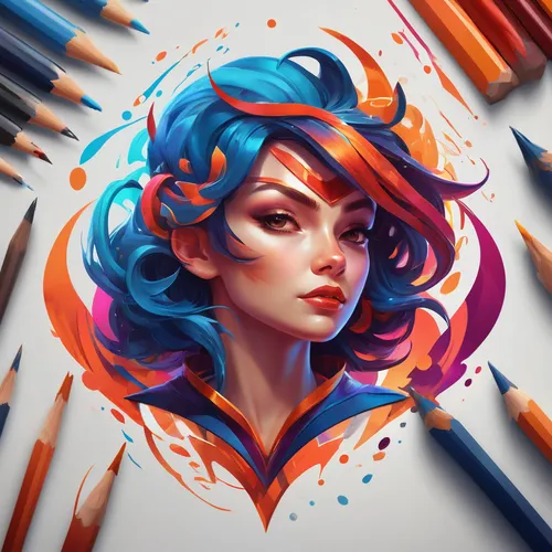 Develop a bold and vibrant logo that reflects the energy and dynamism of your brand.,colourful pencils,illustrator,colorful heart,vector girl,colorful doodle,cosmetic brush,mermaid vectors,transistor,