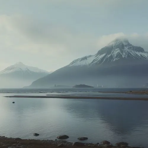 
,two mountains are in the distance near some water,vermilion lakes,beagle channel,south island,fjord landscape,glacial lake,landscape background,mountain and sea,mount cook,fiords,mountain lake,mount