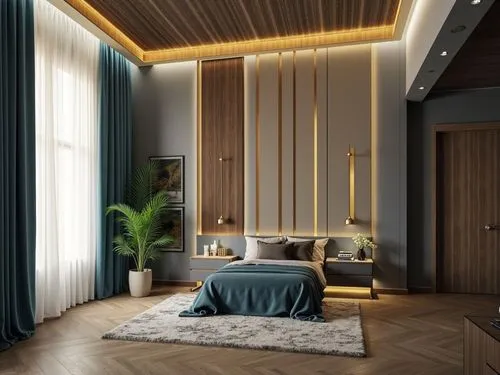 the contemporary bedroom has an oak floor and walls,modern room,bedroom,sleeping room,modern decor,interior decoration,contemporary decor,interior design,bedrooms,interior modern design,guest room,int