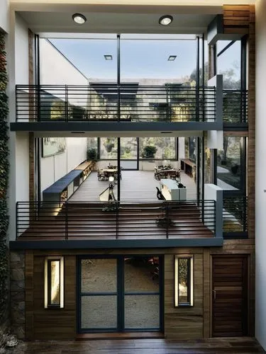 the house looks great with its glass sliding doors,modern office,glass wall,offices,lofts,atriums,atrium,structural glass,crittall,loft,kundig,wooden windows,interior modern design,modern architecture