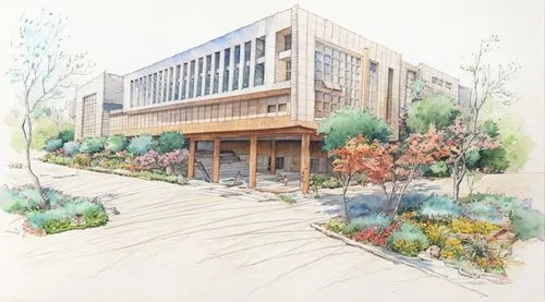 palo alto,school design,new building,botanical square frame,facade painting,garden elevation,new city hall,renovation,eco-construction,new housing development,athens art school,color pencil,biotechnol
