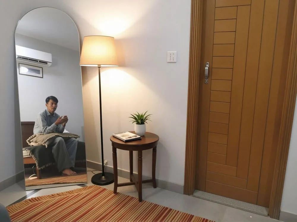 the man is taking a selfie with his cell phone