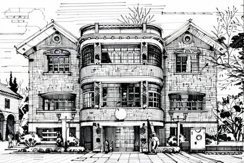 house drawing,multistoreyed,tenement,two story house,japanese architecture,model house,doll's house,art nouveau design,house facade,houses clipart,art nouveau,architect plan,facade painting,apartment 