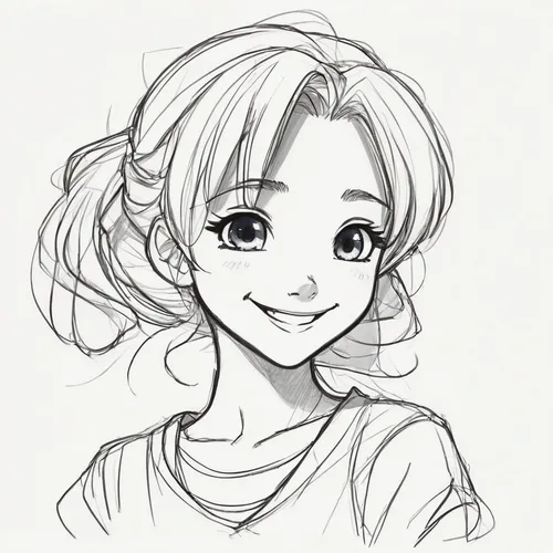 Draw a cute anime character with a bright smile.,a girl's smile,girl drawing,girl portrait,girl with speech bubble,princess anna,cute cartoon character,honoka,young girl,cinnamon girl,tsumugi kotobuki