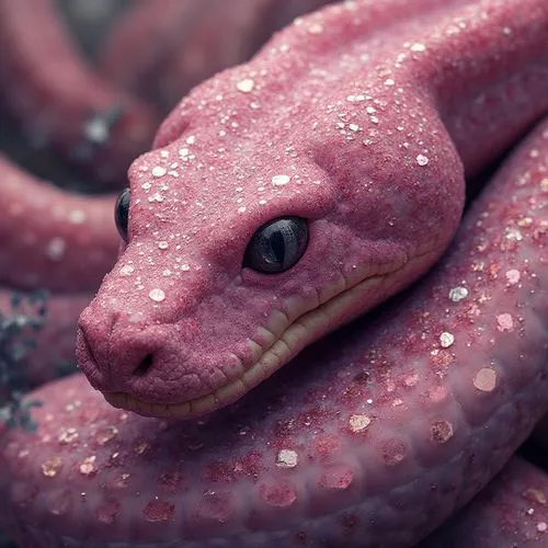 fantasy illustration, a python adorned with a glittering, pink sparkle effect that covers its skin. ,a pink snake wrapped up in glitter is seen,pink octopus,pulpo,tentacular,lamprey,sea eel,octopus te