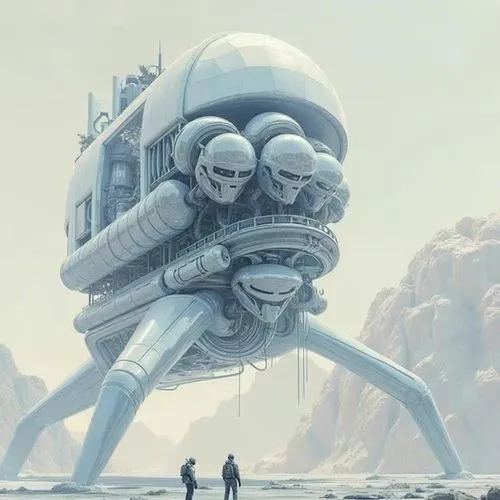 sci fiction illustration,futuristic landscape,travelers,alien ship,alien planet,futurists,alien world,science fiction,futuristic,colony,concept art,automatons,machines,sky space concept,uncredited,fut
