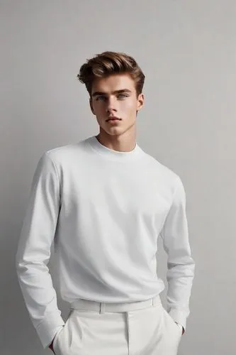 model headshot，Men's Fashion，
Modern Minimalism,long-sleeved t-shirt,white clothing,male model,white shirt,white-collar worker,men's wear,long underwear,polo shirt,long-sleeve,men clothes,white coat,u