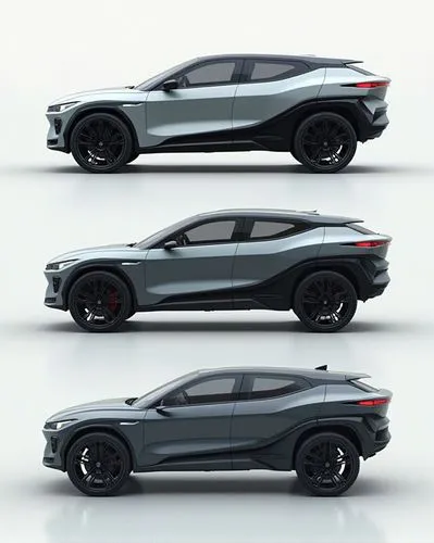 "Create a 3D rendering of a revolutionary SUV from multiple angles, including a front view, side profile, and rear view. The design should capture the essence of yin-yang philosophy and the journey of