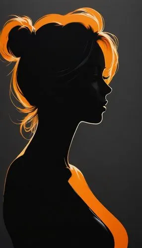 the drawings drawn were cute, in the style of feminine portraiture, golden light, soft gray, pensive poses, smokey background, soft orange and  black, light & shadow ,woman silhouette,silhouette art,w