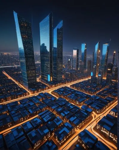 Modern skyscraper, cityscape, blue hour, glass curtain walls, sleek lines, minimalist design, brand logo prominently displayed, LED signage, metallic accents, futuristic ambiance, 3/4 composition, low