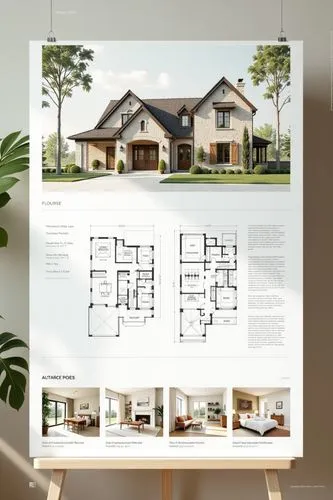 A professional architectural presentation board with a Pure background and a clean, minimalist design layout. The board includes:
Top Section: On the top left, a photorealistic render of a contempora