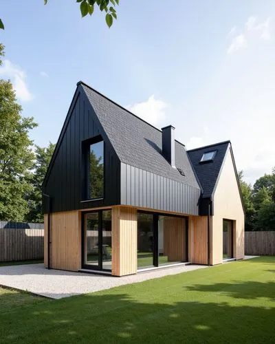 Create a passive house residential design with high-performance insulation, airtight construction, and a heat recovery ventilation system. Optimize the orientation and window placement to maximize sol