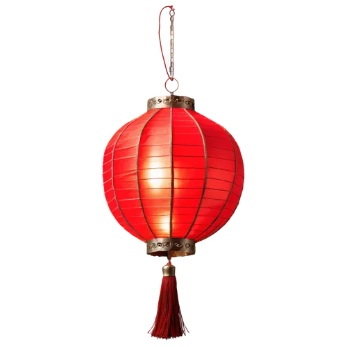 Traditional Chinese lantern, ornate metal frame, red silk lampshade, golden tassels, intricate carvings, soft warm glow, hanging from ceiling, luxurious fabric texture, reflective metallic surface, sh