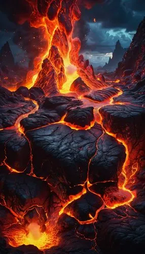 all  pokemon ,a close up view of lava at night,lava,lava river,volcanic,lava flow,volcanic landscape,volcanic eruption,Photography,General,Fantasy