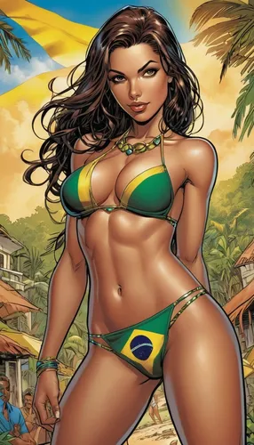 a female character sex brunette   super brazilian girl in brazilia , micro bikini wearing the colors of brazil ,brazilianwoman,brazilian,brazilian beach,brazil empire,brasileira,brazil,damiana,jamaica