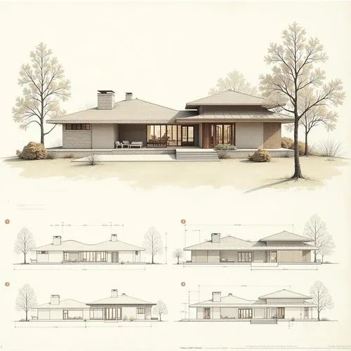 A diagram showing the process of building with each step represented by different architectural sketches and digital construction models of building structures and dimensions. The left side features t