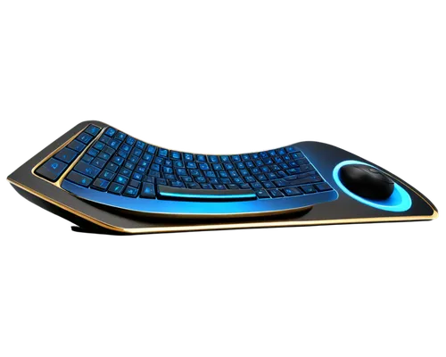 High-end desktop, futuristic design, metallic surface, curved edges, glowing blue lines, intricate circuitry, sleek keyboard, ergonomic mouse, 24K gold accents, leather padding, adjustable height, pan