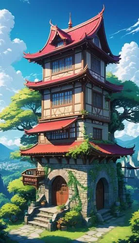 Description: The House of the Deranged Astrologer

Tortuous Structure: Made of rustic stone and crooked wood, with floors that appear to have been added idly over the years. A sloping roof with overla