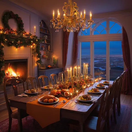 Imagine a festive Thanksgiving feast with all your loved ones in 2022.,holiday table,christmas table,nordic christmas,christmas dinner,table setting,christmas room,christmas landscape,romantic dinner,